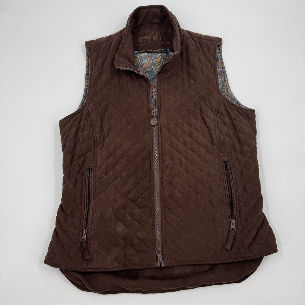 Outback Trading Co Grand Prix Vest Women Medium Brown Quilted Paisley Lined 2958